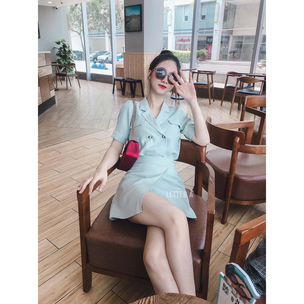 FLASH SALE Set áo vest + quần giả chân váy cao cấp dự tiệc công sở đẹp xinh nữ Letter A SE327