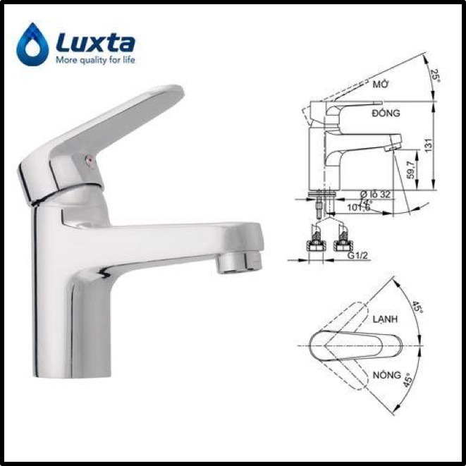 [Mã BMBAU300 giảm 10% đơn 499K] Vòi Lavabo Nóng Lạnh Luxta L1222-VLXD XANH