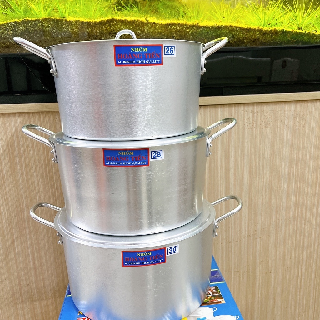 Nồi nhôm xi kèm nắp HOÀNG TIẾN - BỘ 3 NỒI SIZE 26 - 28 -30 CM dùng để nấu thức ăn , nấu canh tiện dụng