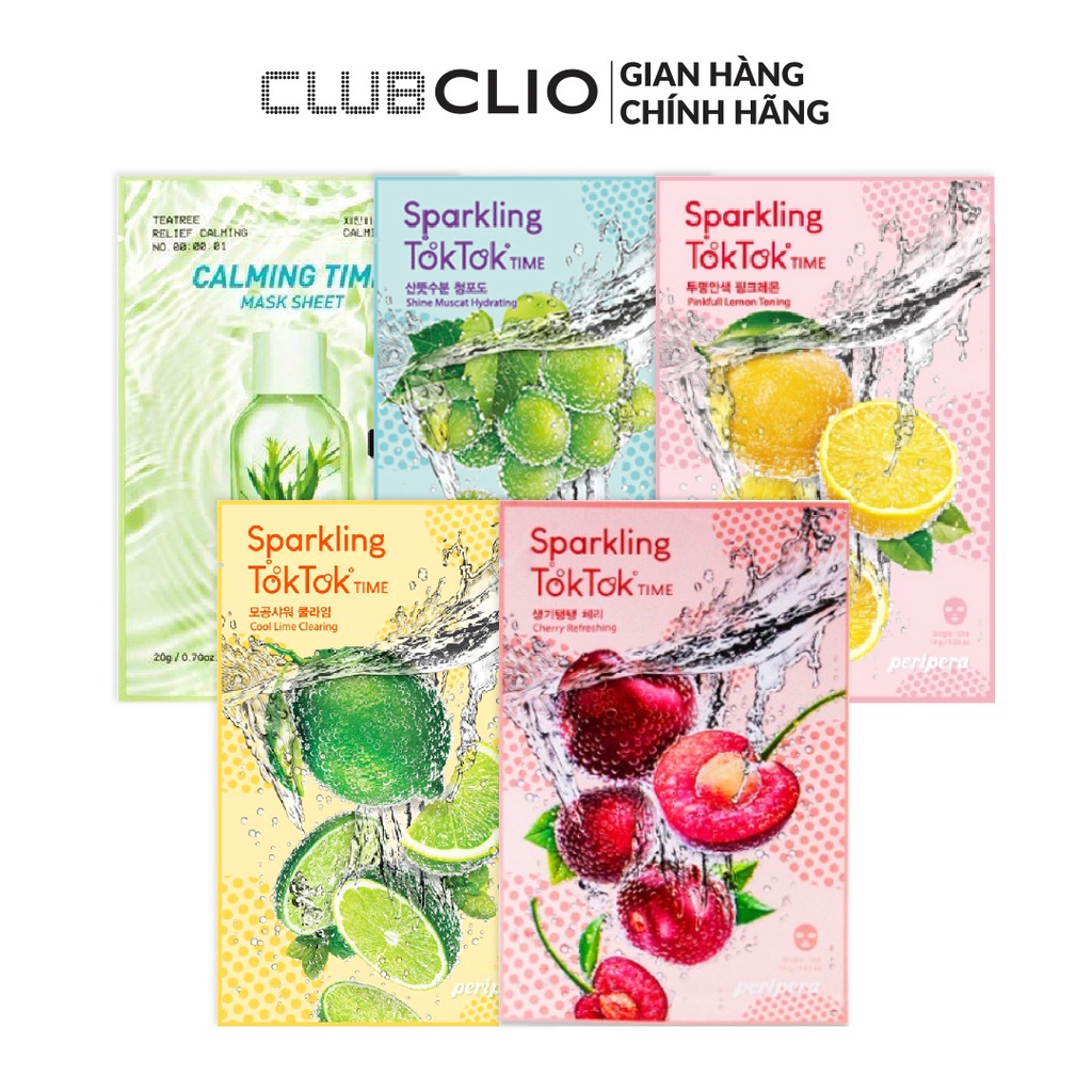 [Quà tặng không bán] Combo 5 Mặt Nạ Peripera (tràm trà,nho,chanh,chanh lá cam,cherry) Sparkling Toktok 18gx5