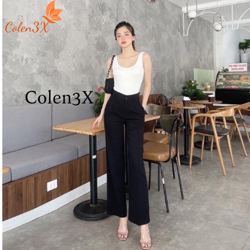 Quần ống rộng suông nữ lưng cao 1 cúc,quần vải suông dài siêu tôn dáng chất tuyết mưa dày dặn