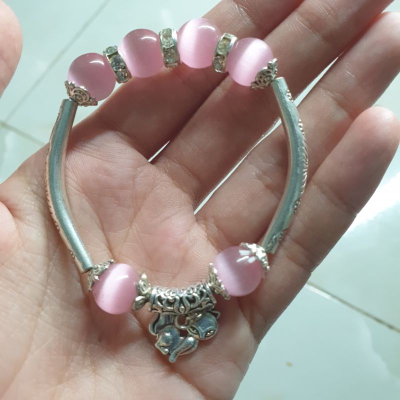 Vòng tay đá mắt mèo charm phụ kiện nhiều màu