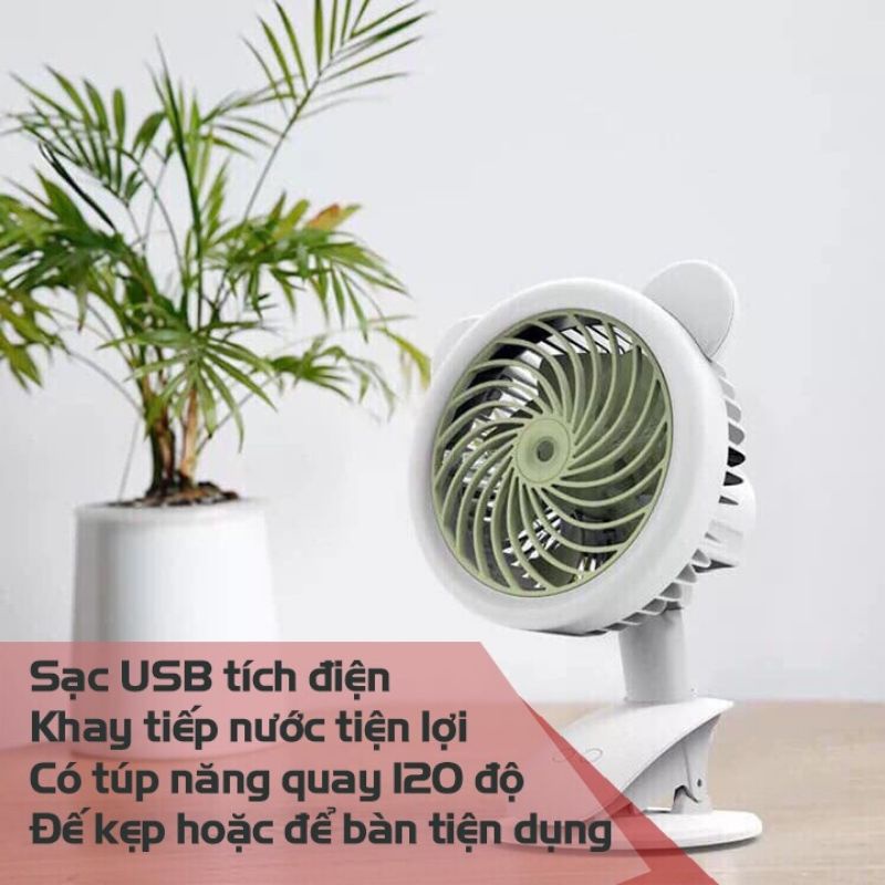 Quạt Phun Sương Mini Tích Điện Để Bàn Đa Năng, Quạt Mini, Có Kẹp Bàn, 3 Cấp Độ Gió