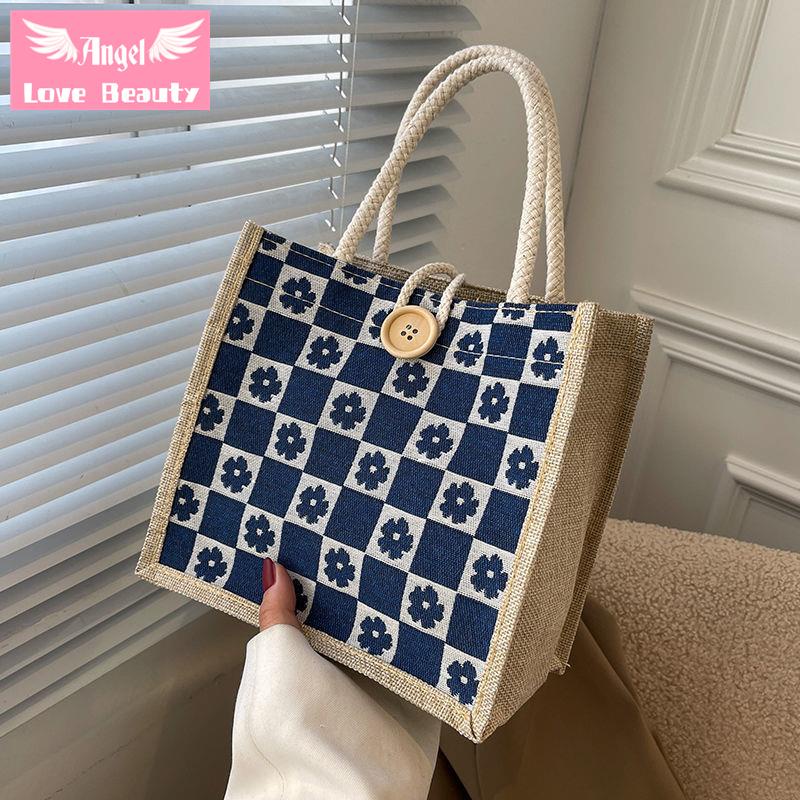 Túi Tote Vải Lanh Cao Cấp Hình Vuông Nhỏ Phong Cách ins Mới 2022 Dùng Đựng Cơm Trưa