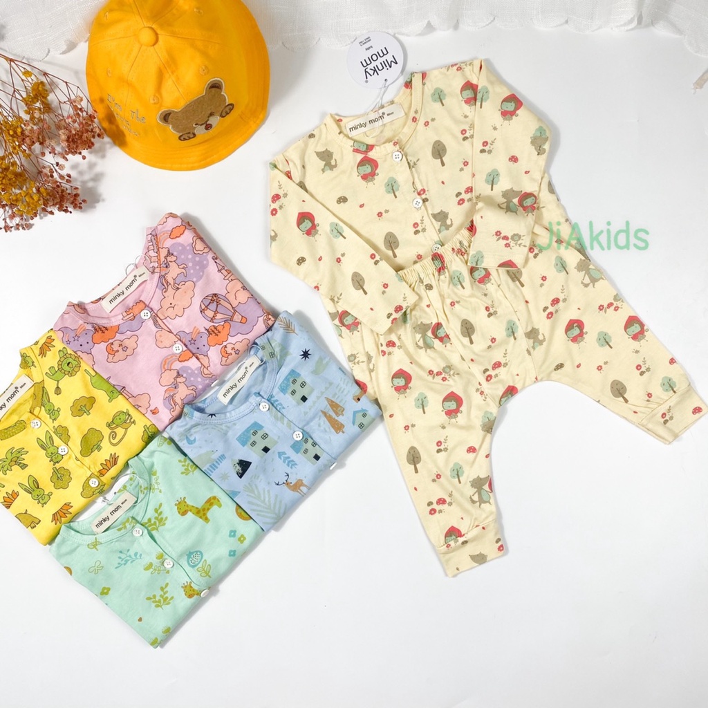 [SALE] Bộ Sơ Sinh Cho Bé Trai, Bé Gái Minky Mom Vải Thun Lạnh Cúc Giữa Hoạ Tiết Dễ Thương, Bộ Dài Tay Cho Bé MKMSS2103