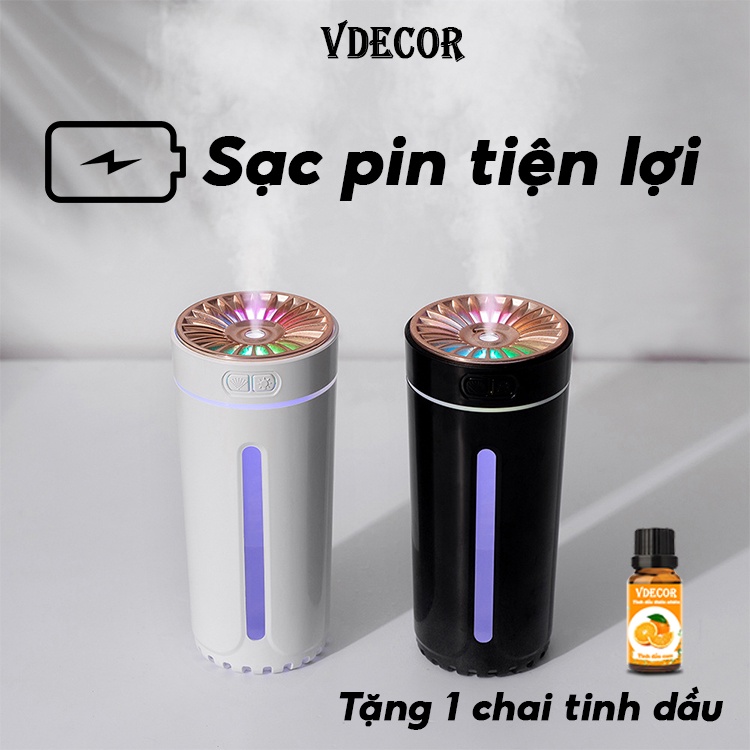 Máy xông tinh dầu ô tô Vdecor led 7 màu, hộp led tinh dầu xe sang làm thơm ô tô