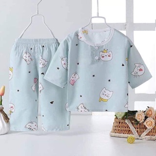 Đồ bộ cho bé mặc nhà dài tay chất lanh lụa siêu mát