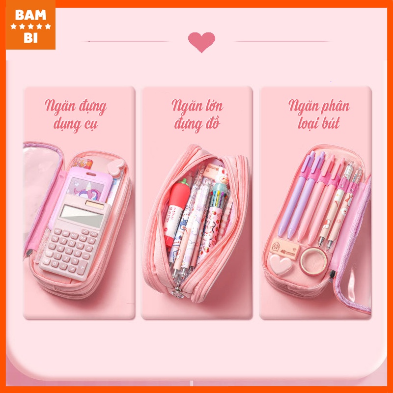 Hộp bút trong suốt Bambi cho bé trai, bé gái - Nhiều màu sắc