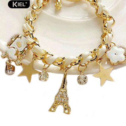 Vòng tay giả da mặt hình tháp Eiffel/ngôi sao/hoa/đính đá dành cho nữ | BigBuy360 - bigbuy360.vn