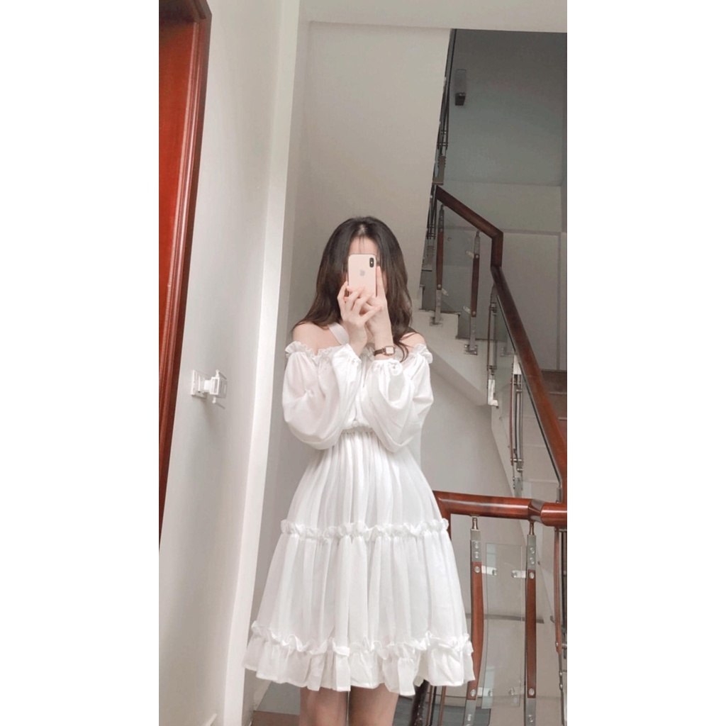 VÁY VOAN TRẮNG TRỄ VAI DÀI TAY TIỂU THƯ SANG CHẢNH