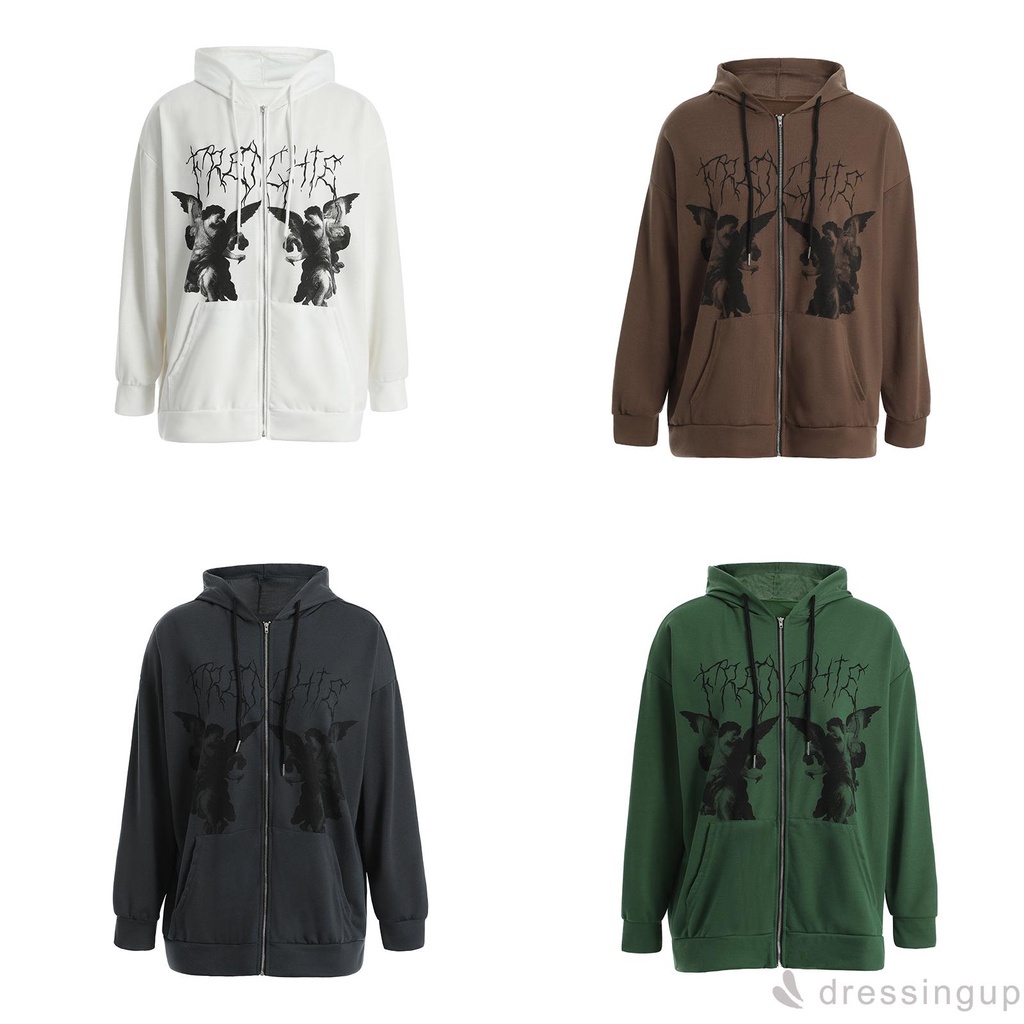 Đầm Hoodie Plus Size Tay Dài Dáng Rộng Có Túi Và Khóa Kéo Cho Nữ