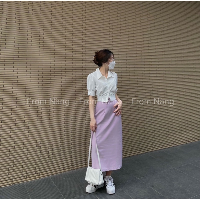 CHÂN VÁY CHỮ A DÁNG DÀI XẺ SAU- fromnang
