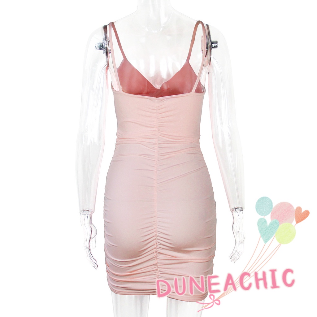 DUNEA Đầm Hai Dây Hở Lưng Thắt Nút Gợi Cảm Cho Nữ