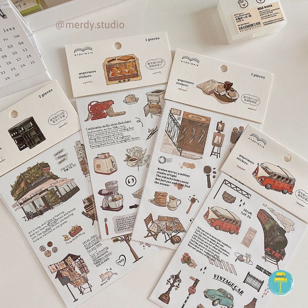 Set 2 tấm sticker Daily Record trang trí journal phong cách vintage aesthetic