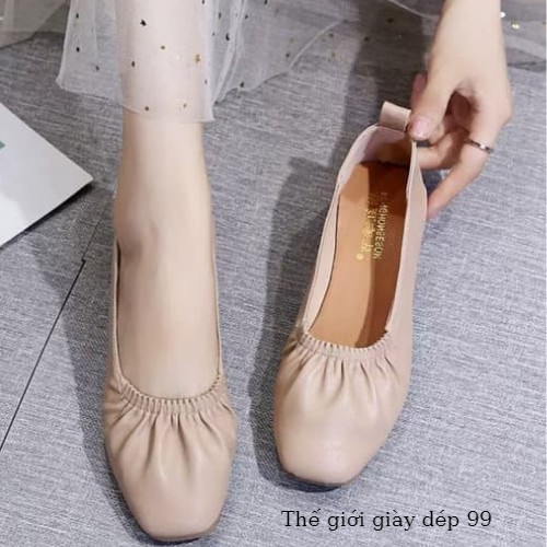 Giày búp bê - hài nữ  đế bệt da mềm cao cấp êm chân xinh xắn màu Đen và Be hàng Quảng châu