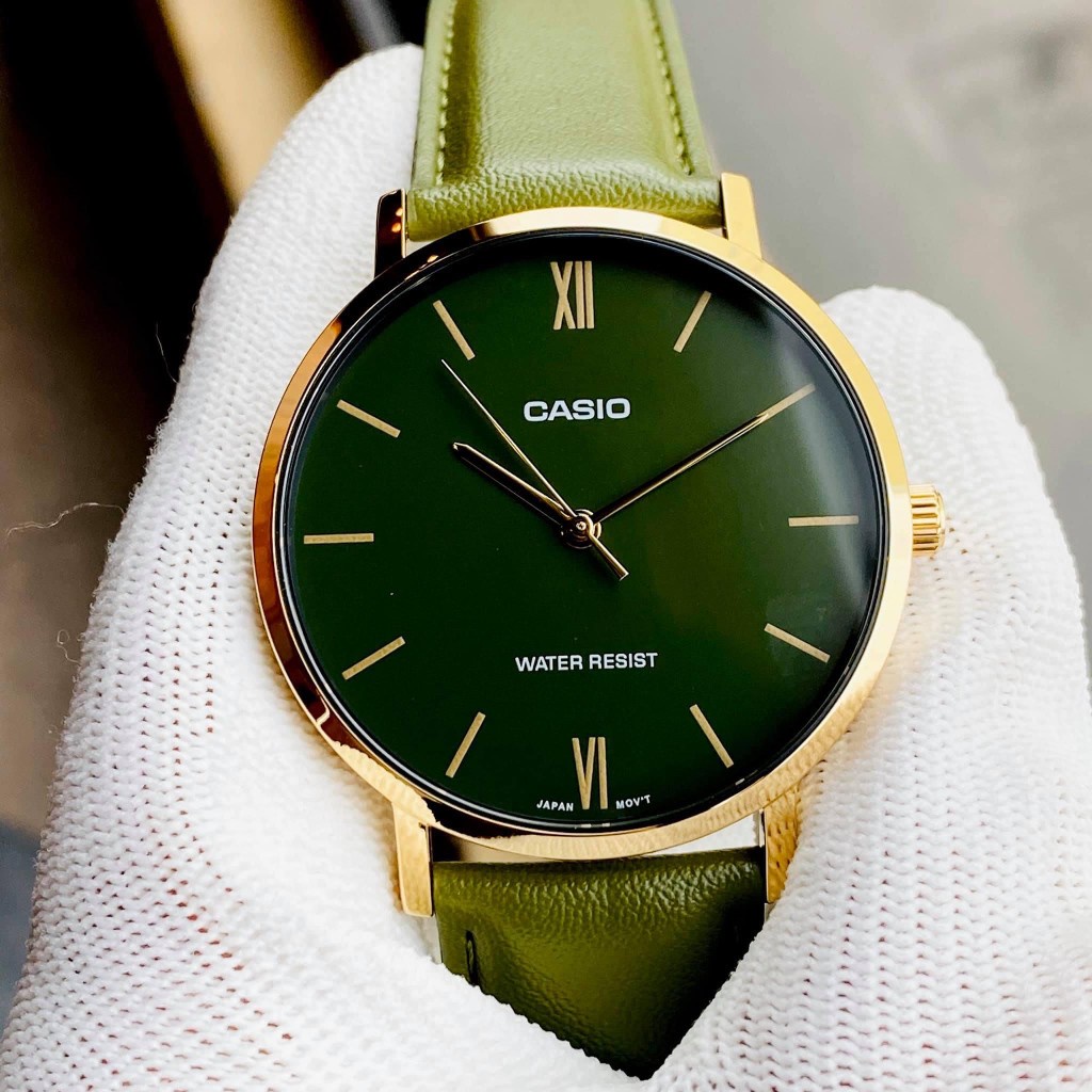 Đồng Hồ Nam Casio MTP-VT01GL-3BUDF Dây Da Xanh Lá Mặt Xanh Lá Size 40mm Bảo Hành 1 Năm Tại Đồng Hồ Doanh Nhân