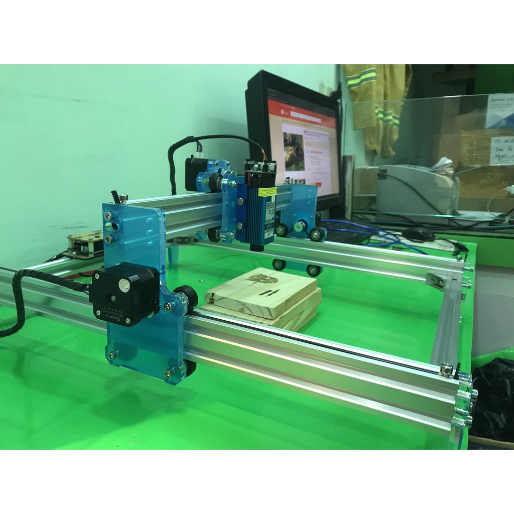 Combo Máy Khắc Laser CNC Mini 30x40 3040 S1- Màu Bạc ( Bảng khắc siêu rộng)+ Đầu Laser Tùy Chọn