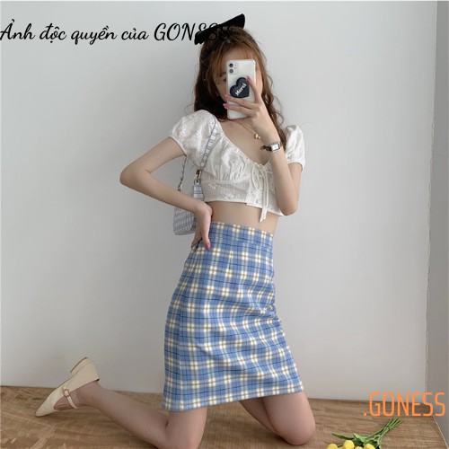 Chân Váy Kẻ Caro Màu Xanh Dương Có Quần Bên Trong Dáng Chữ A Goness A441 | BigBuy360 - bigbuy360.vn