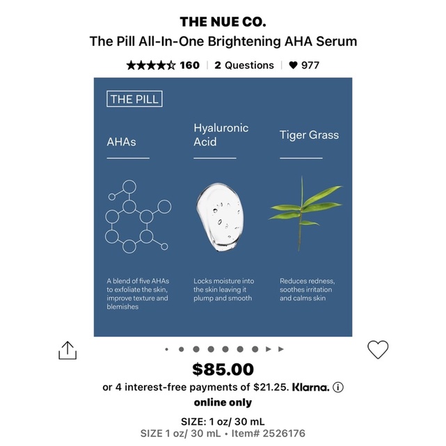 Tinh chất dưỡng The Nue Co. The Pill All-In-One Brightening AHA fullsize 30ml