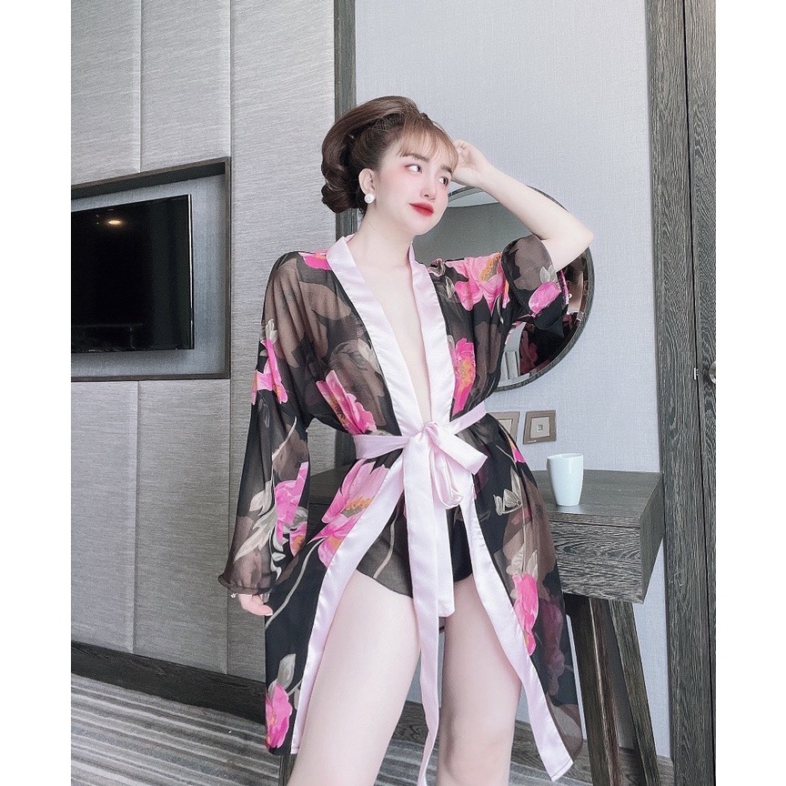 Áo choàng nữ kèm quần vải họa tiết cao cấp dễ thương sexy