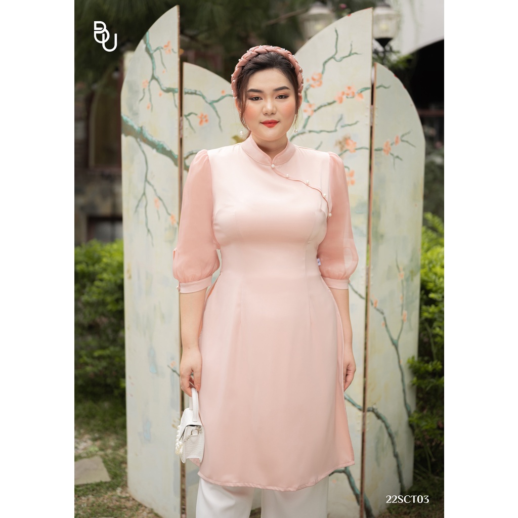 Áo dài lé ngực cúc chéo BIGSIZE  - 22SCT03 -
