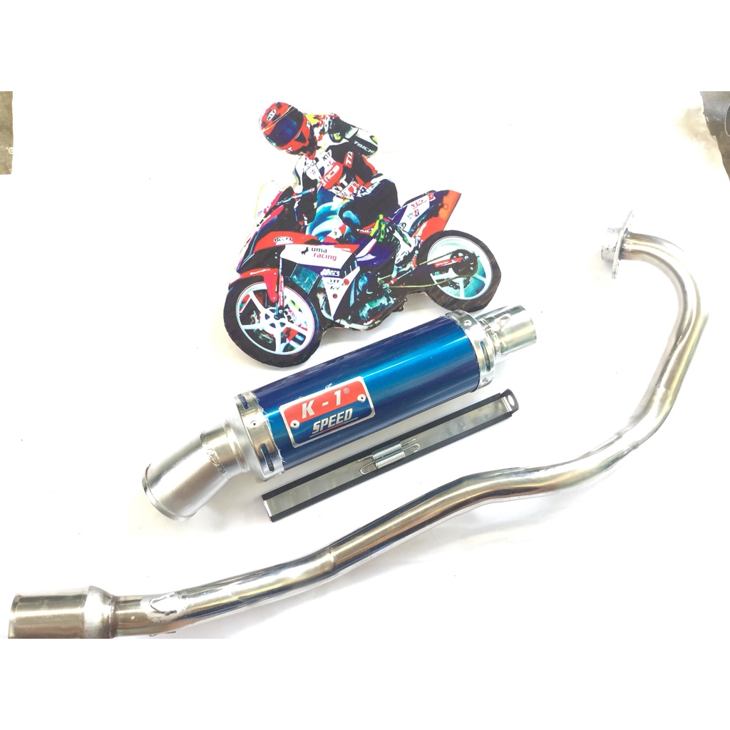 Pô K1 XANH FULL CỔ INOX THẲNG WAVE, SI, CUP, DREAM, EXCITER, WINER, SONIC, RAIDER FI, SATRIA, GSX