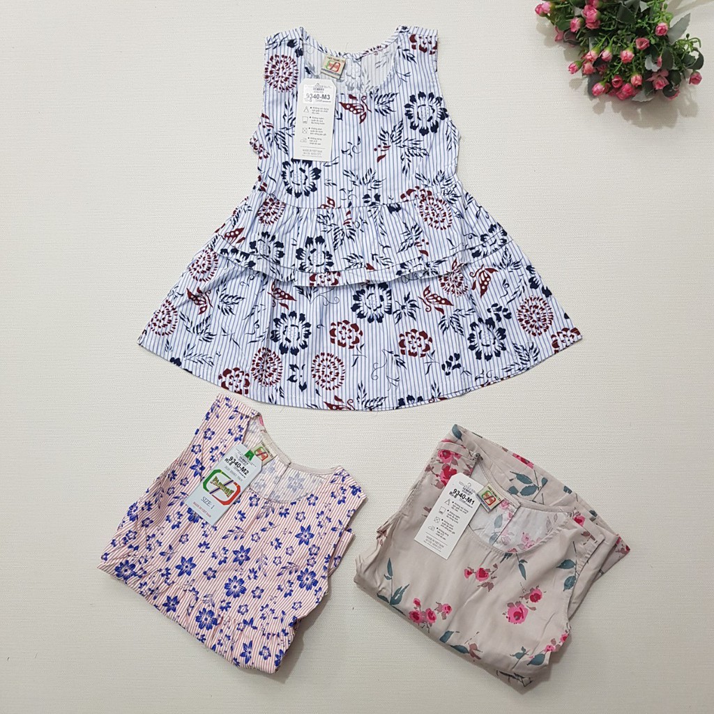 9340-M1- Váy BG kaki thun,sát nách,in hoa hồng,kem,Made in VietNam,size bé 1-8/ri8,(combo 8 sản phẩm từ nhỏ đến lớn)