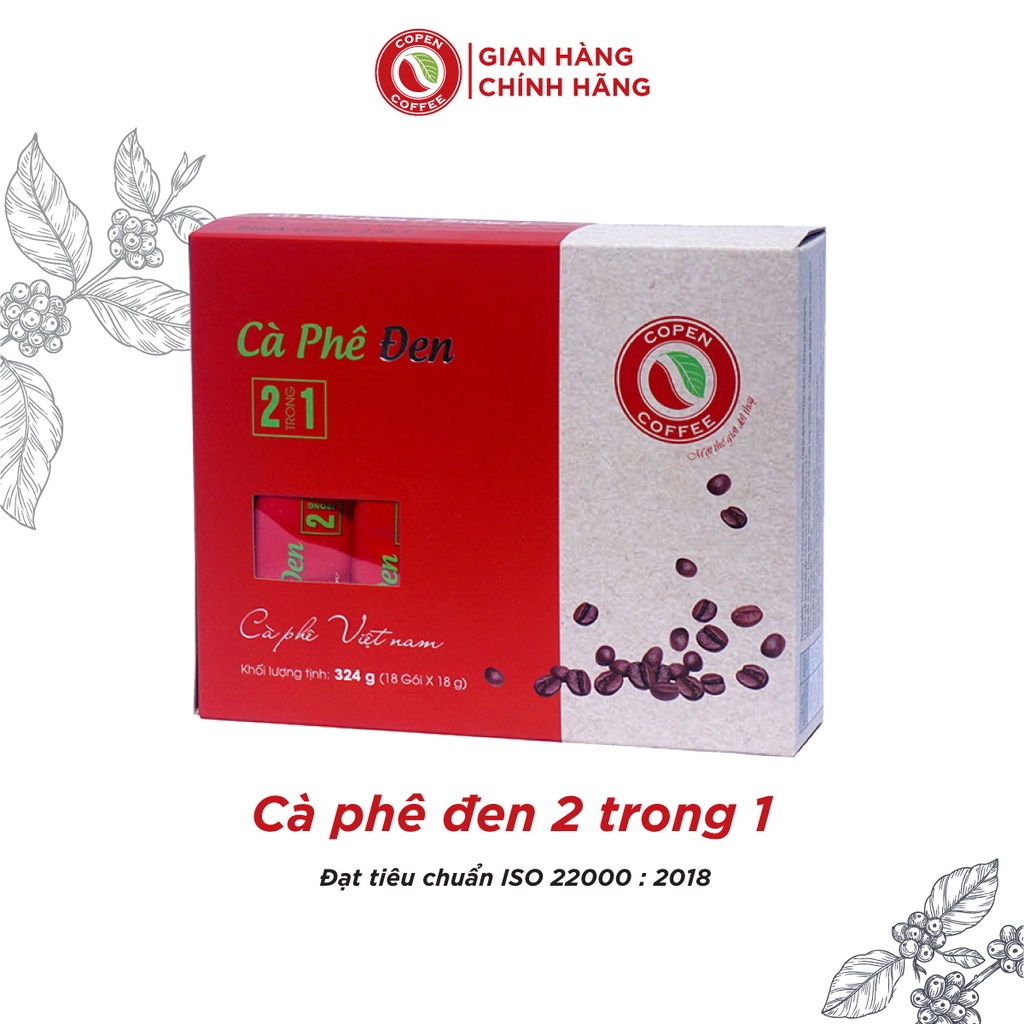 Hộp Cà phê đen hòa tan 2 trong 1 Copen Coffee (18 gói/hộp) đắng vừa, tinh chất cà phê tự nhiên