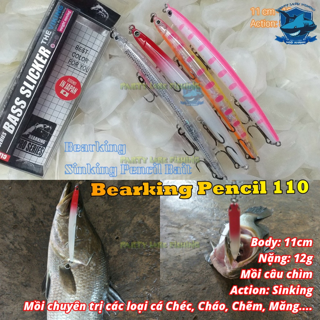 Mồi câu cá Bearking Pencil 110, mồi lure cá măng, chẽm, chéc, cháo...