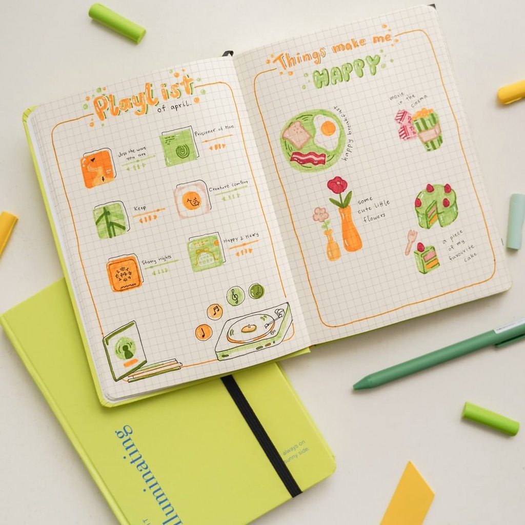 Sổ tay A5 CRABIT MOODBOOK ruột grid ô vuông/plain trơn 100gsm, ghi chép, làm Bullet Journal