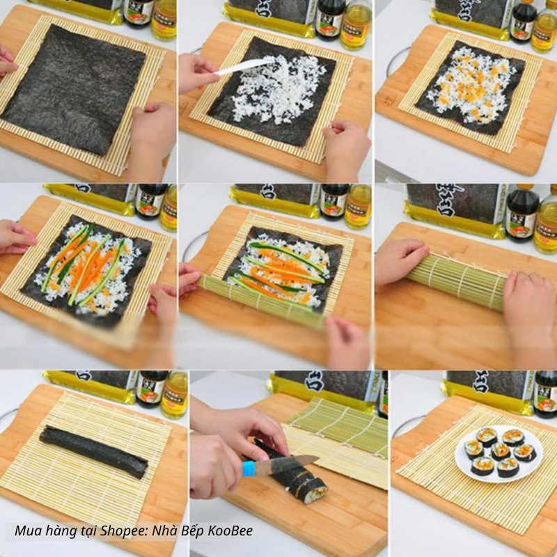 Mành tre cuộn cơm Kimbap Sushi lạt tròn - Phụ kiện trang trí chụp ảnh đồ ăn KooBee (BA03)