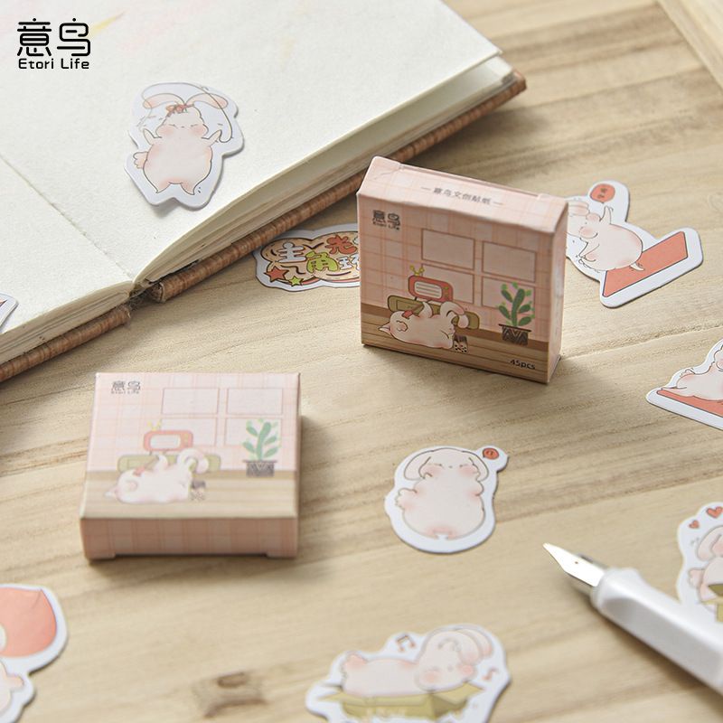 Hộp 45 hình dán sticker thỏ trang trí sổ M930