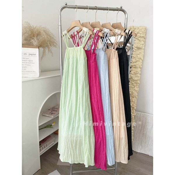 Váy maxi dáng dài xoè hai dây đi biển du lịch tone pastel nhiều màu chụp ảnh nhóm chị em trơn chất xốp hàn quốc mùa hè