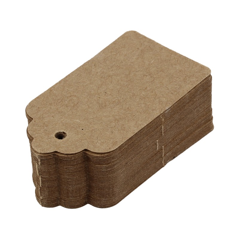 Pack 100 Rustic 40mmx70mm Scalloped Kraft Paper Card,Blank Brown Tag,Gift Tag,Luggage Tag,Price Label - Small