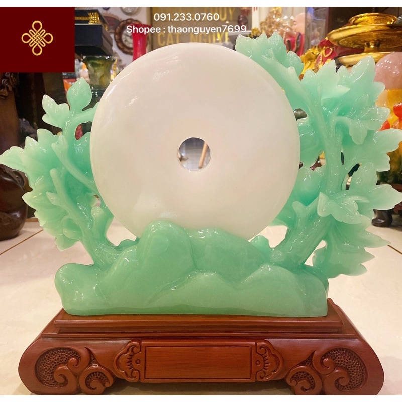 Tượng đồng điếu hoa mẫu đơn xanh ngọc/ hồng phong thuỷ