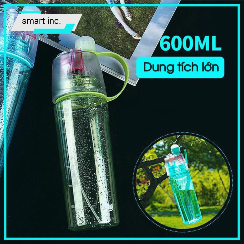 Bình Đựng Nước Uống Vòi Xịt Phun Sương Tập Thể Thao Tiện Dụng 600ml