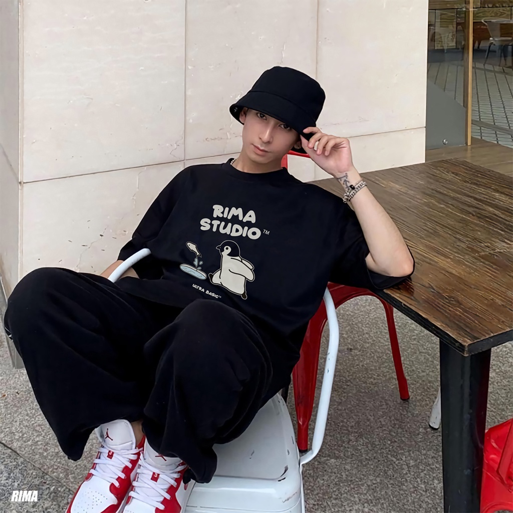 Áo Thun Tay Lở PENGUIN Phông Rộng Nam Nữ Unisex Cotton Cao Cấp Đẹp Ngắn Freesize Hình Trắng Đen Xanh Navy Họa Tiết RIMA