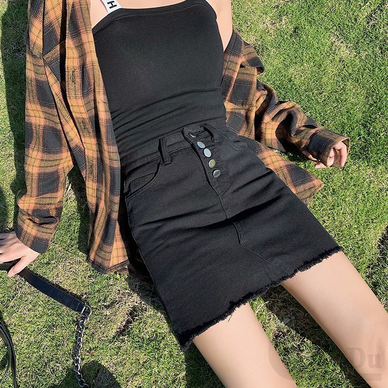 Chân váy jean Chữ A Xếp Ly Lưng Cao Co Giãn Phong Cách Hàn Quốc Mới