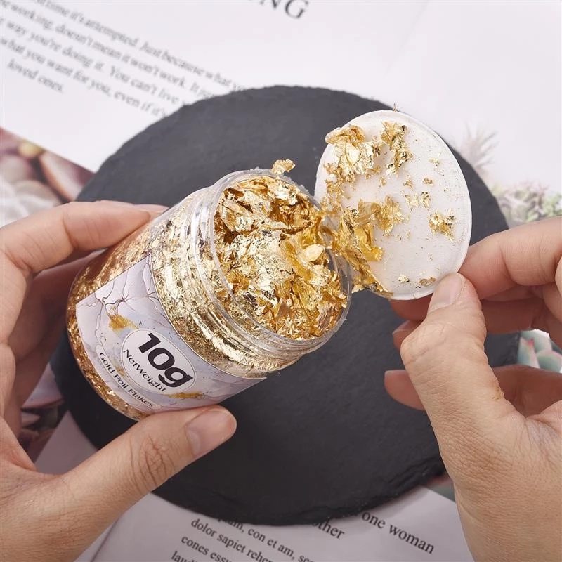 Lá Vàng Bạc Giả Lấp Lánh Trang Trí Móng Tay