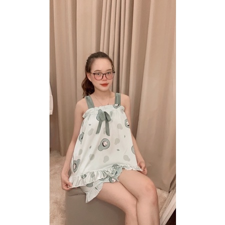 [ Ảnh Thật ] Bộ Ngủ Hai Dây Lụa Satin Hình Cute