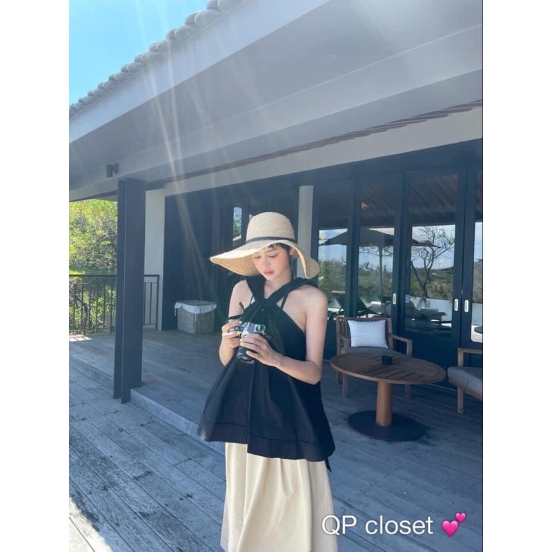 Áo 2 dây xoắn cổ yếm Đen -Nâu | BigBuy360 - bigbuy360.vn