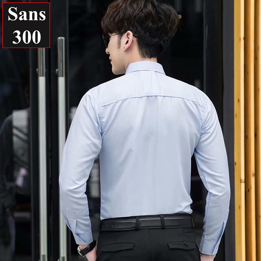 Áo sơ mi nam dài tay Sans300 trơn basic cotton trắng đen xanh dương than lụa mỏng mát nhẹ bigsize lớn 3xl 4xl 80kg 90kg