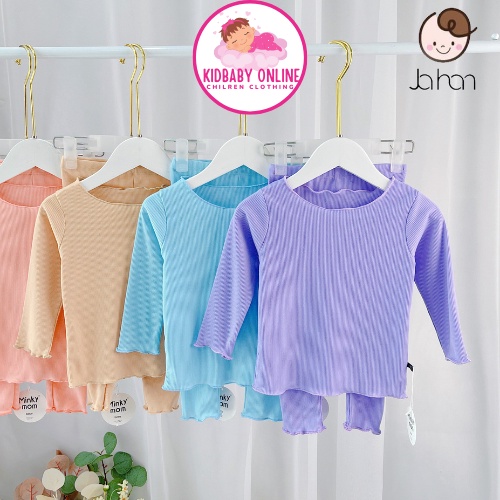 Bộ Đồ Dài Tay Bé Gái Minky Mom Vải Thun Gân Bèo Nhún Ngực, Đồ Bộ Cho Bé Gái Mặc Nhà Thu Đông Kidbabyonline K141