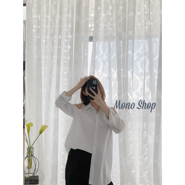 [Mã SKAMLTSM9 giảm 10% đơn 99K] áo sơ mi hở vai dài tay, áo hở vai dài tay sọc cổ đức (ảnh thật/sẵn)