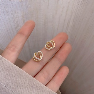 Exquisite full diamond love earrings Small and simple love earrings