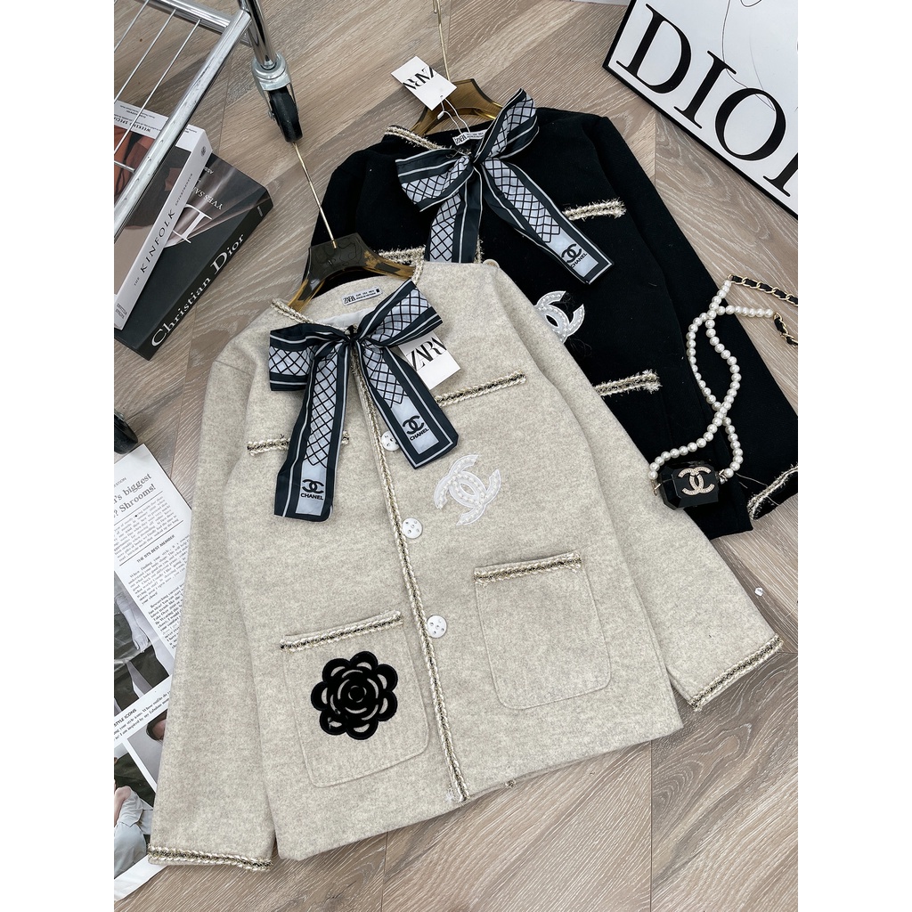 [ 𝐅𝐑𝐄𝐄 𝐒𝐇𝐈𝐏 ]   ÁO DẠ HÌNH HOA TRÀ NƠ CỔ