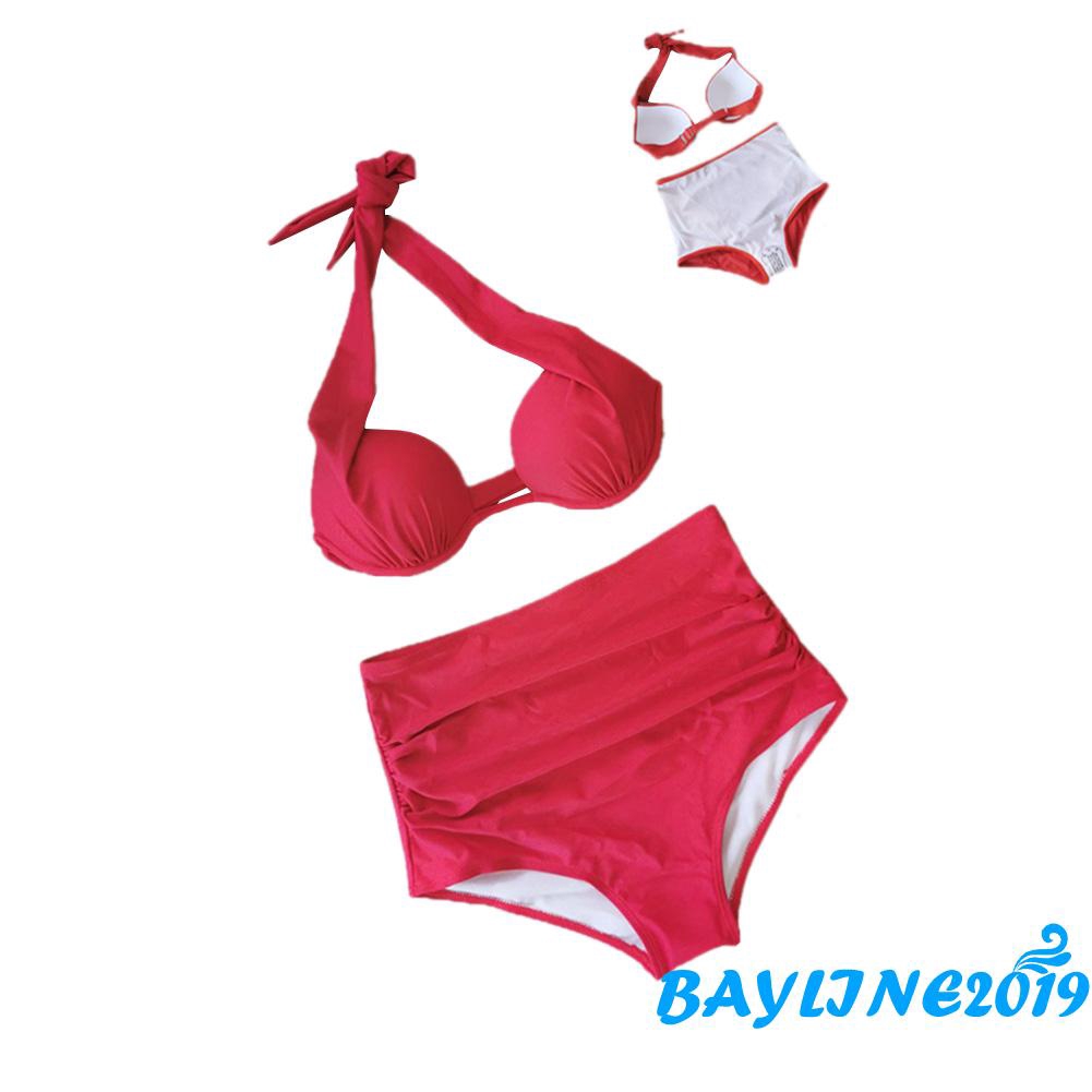 Bikini Lưng Cao Màu Trơn Thiết Kế Quyến Rũ Cho Phái Nữ