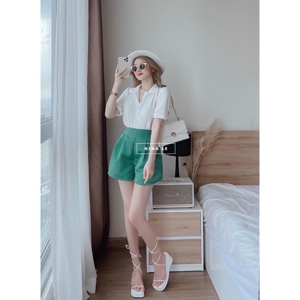 Set Áo Trắng Polo Lỗ Mix Quần Tacta Xanh (Hàng Loại 1) Freeship, Áo Trắng Cổ Polo