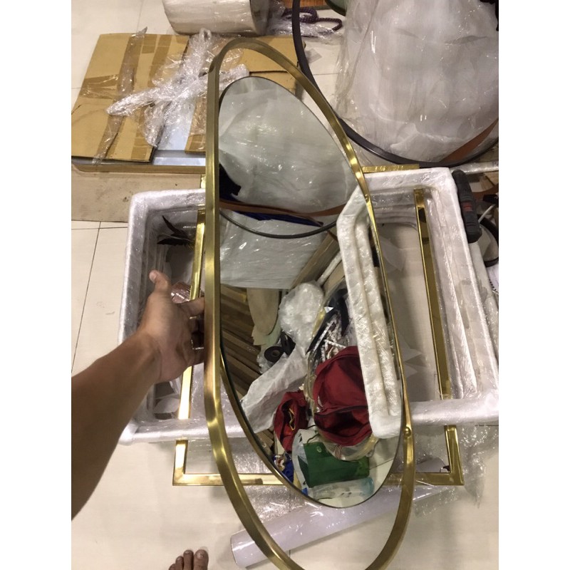 Gương treo tường trang trí-Gương oval treo tường-Gương inox mạ vàng