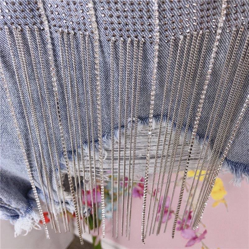 Quần short denim nữ cạp siêu cao đính đá siêu bền hàng Quảng Châu | BigBuy360 - bigbuy360.vn